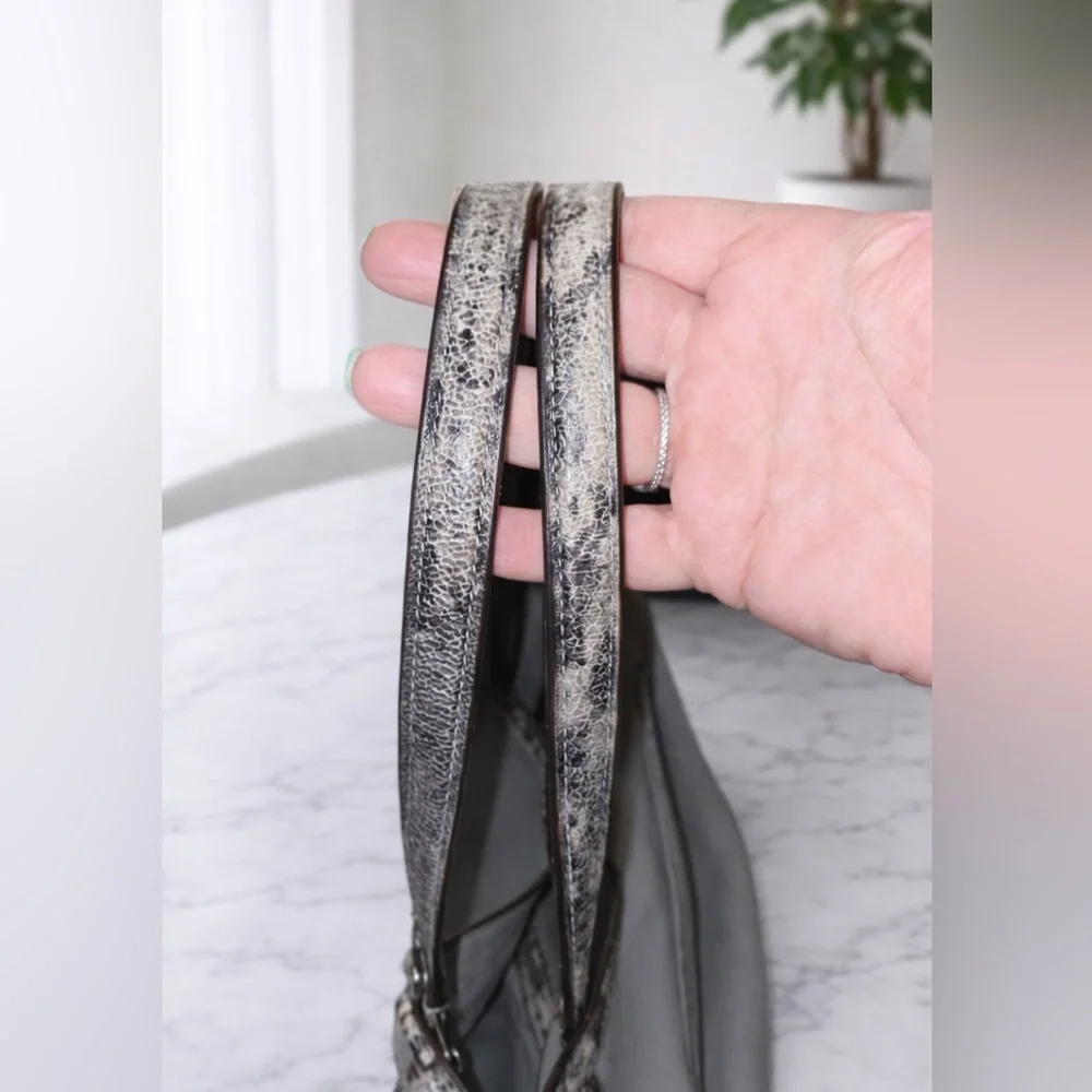 Coach Pebbled Leather Gray Hobo Shoulder Bag with Exotic Snakeskin-Embossed Trim